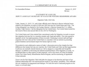 Declaración del Gobierno de EEUU sobre las conversaciones con Cuba. En inglés