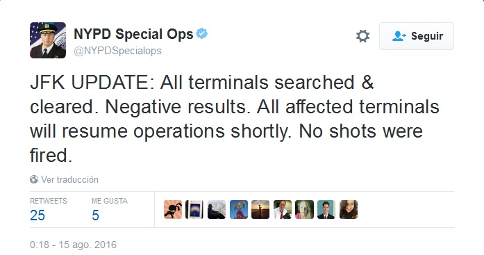 Policía: Reportes de tiros en aeropuerto JFK son infundados