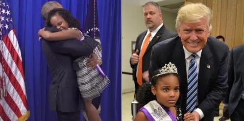 Totalmente opuestas, las reacciones de una niña al conocer a Obama y a Trump