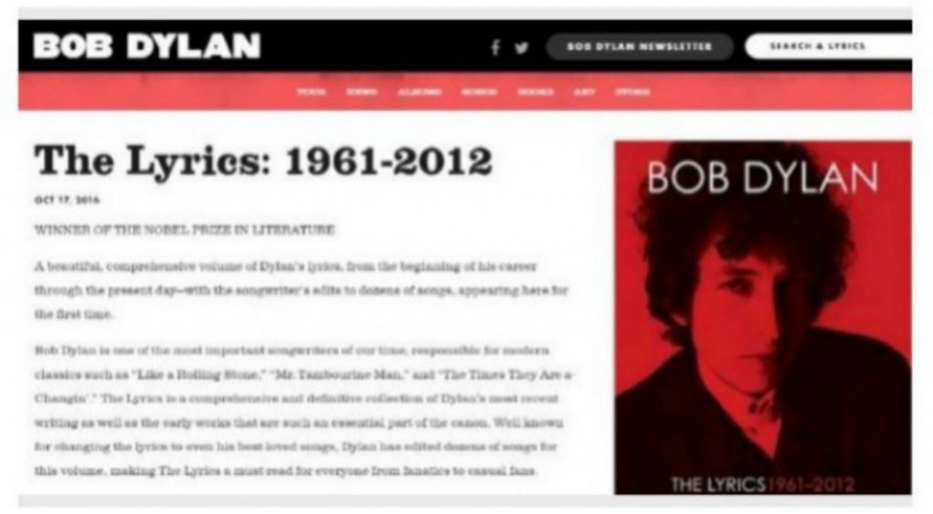 La página web de Bob Dylan reconoce su Nobel y después rectifica