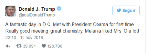Trump: "A Melania le ha gustado mucho Michelle Obama"