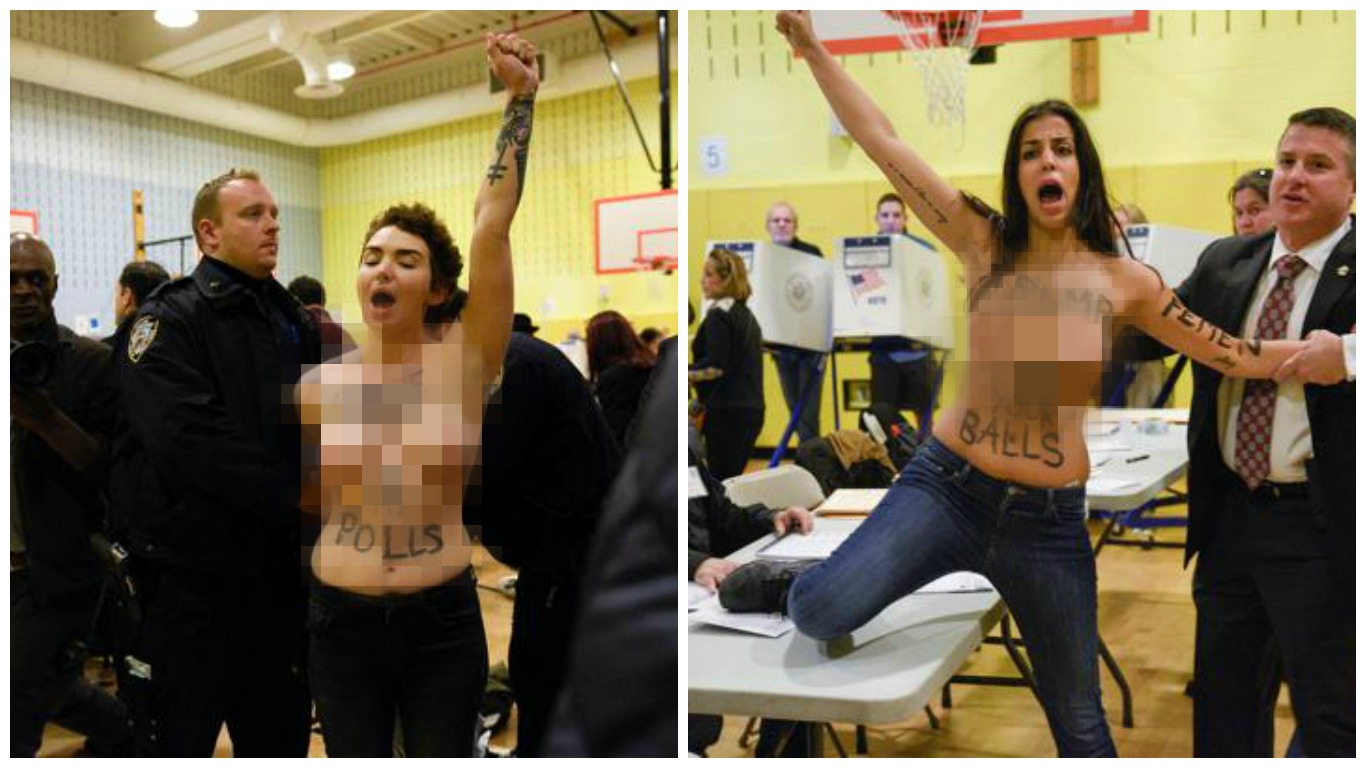 Dos mujeres en topless irrumpieron en el centro de votación de Donald Trump