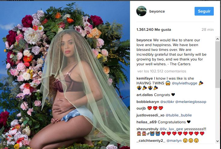 Beyoncé revela que está embarazada de gemelos
