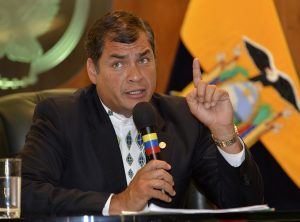 Ecuadorean president Rafael Correa speaks during press conference in Quito on June 21, 2012. Correa spoke about the politic situation in Paraguay, where the congress is trying to begin a process of impeachment agains president Fernando Lugo, for a 