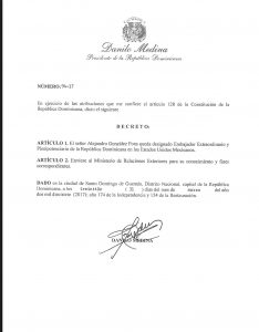 Presidente Danilo designa a Alejandro González Pons embajador en México