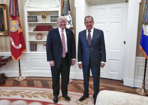 President Donald Trump meets with Russian Russian Foreign Minister Sergey Lavrov, right, in the White House in Washington, Wednesday, May 10, 2017. President Donald Trump on Wednesday welcomed Vladimir Putin's top diplomat to the White House for Trump's highest level face-to-face contact with a Russian government official since he took office in January. (Russian Foreign Ministry Photo via AP)
