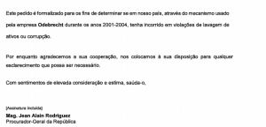 Carta en portugués pedido información Odebrecht