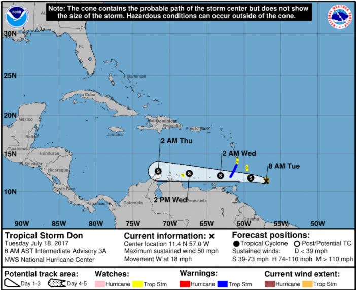Tormenta Don mantiene curso hacia el Caribe; pronostican lluvias por vaguada