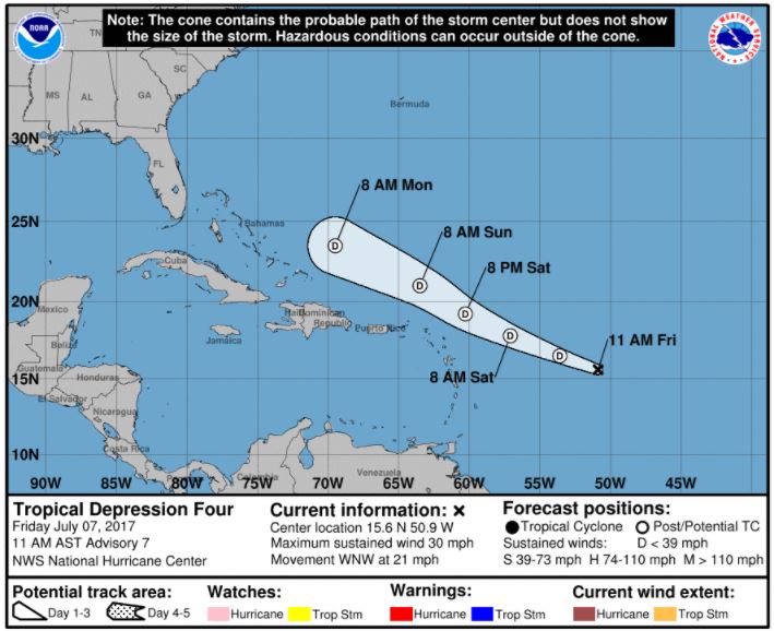 Meteorología vigila depresión tropical en aguas del Atlántico