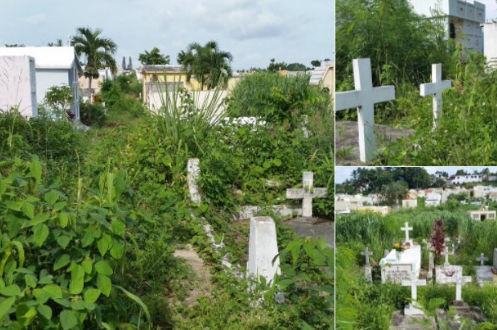 Cementerio Cristo Redentor descuidado y abandonado en víspera del Día de los Padres