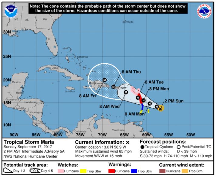 EEUU emite alerta por tormenta tropical María