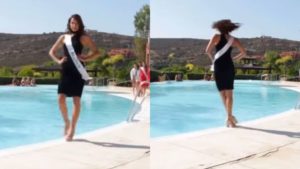Pilar Magro, una de las candidatas a Miss Universo España, sufrió una aparatosa una caída durante un ensayo