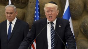 U.S. President Donald Trump gives remarks at the Yad Vashem Holocaust Museum in Jerusalem, Israel, May 23, 2017. He is joined  Israeli Prime Minister Benjamin Netanyahu. POOL  Photo by Debbie Hill/UPI