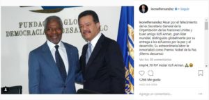 Leonel Fernández muestra pesar por muerte de Kofi Annan
