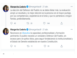 Margarita Cedeño apoya a Pablo Ulloa para Defensor del Pueblo