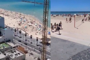Bañistas huyen de una playa tras sonar  alarmas ataque aéreo en Tel Aviv