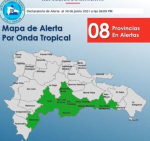 COE declara alerta verde para ocho provincias y el Distrito Nacional por onda tropical