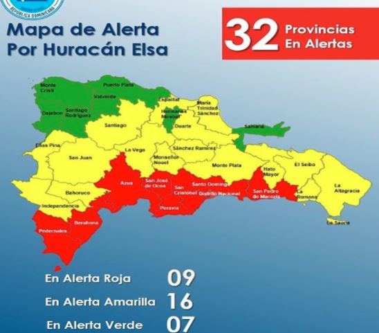COE eleva el nivel de alerta roja para varias provincias por huracán Elsa