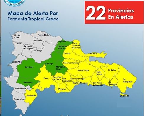 COE eleva a 22 las provincias en alerta por paso de tormenta Grace